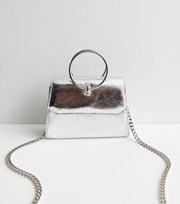 New Look Silver Metallic Ring Chain Clutch Bag